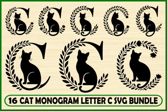 16 Cat Monogram Letter C Bundle: Graphics & Illustrations