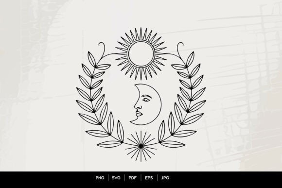 Celestial Sun Moon Face Botanical Line