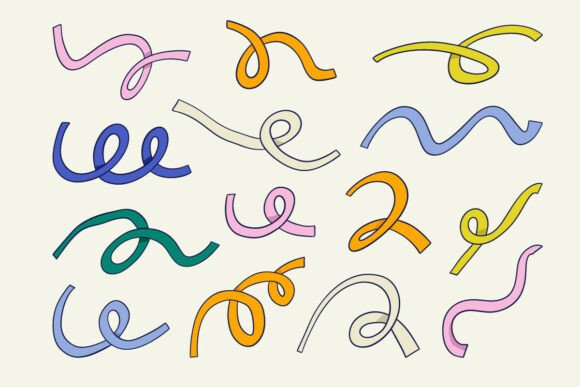 Colorful Ribbon Curve Doodle Element Set: Graphics & Illustrations