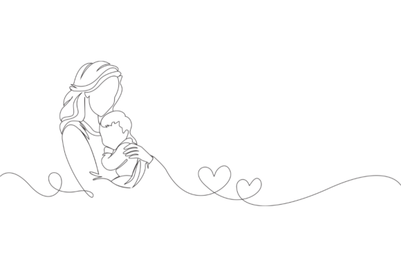 Continuous Line Mother Holding Her Baby Graphics & Illustrations