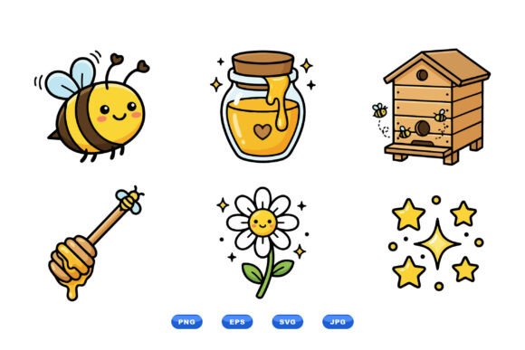 Cute Bee Honey Clipart Pack: Playful Graphics & Illustrations