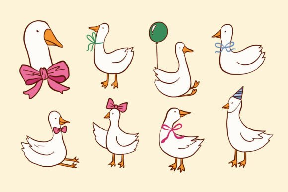 Cute Goose Character Set Cartoon SVG: Graphics & Illustrations