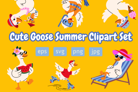 Cute Goose Summer Clipart Set: Graphics & Illustrations for Joyful Publishing