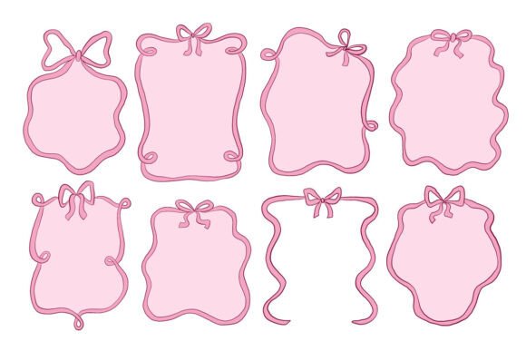 Cute Pink Ribbon Frame Label Element Set: Graphics & Illustrations