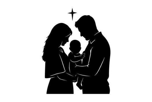 Family Baptism Silhouette with Holy Cros Graphics