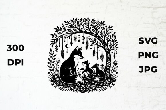 Foxes Under a Stylized Tree: Graphics & Illustrations