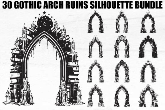Gothic Arch Ruins SVG Bundle: Graphics & Illustrations for Editorial Impact