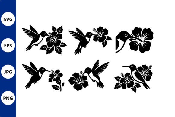 Hummingbird Hibiscus Silhouette: Graphics & Illustrations