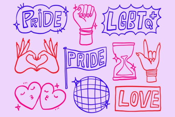 LGBT Pride Outline Doodle Set Disco Ball