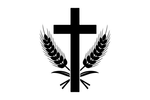 Minimalist Black Cross with Wheat Ears S Graphics