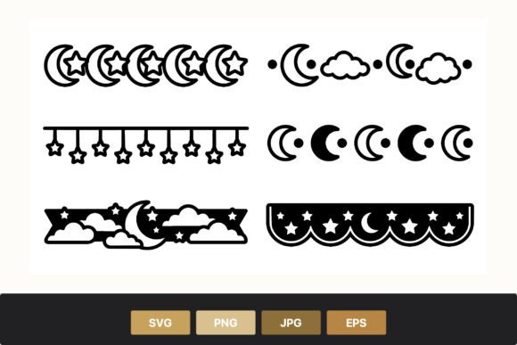 Moon Star Cloud Line Art Border Graphics Review