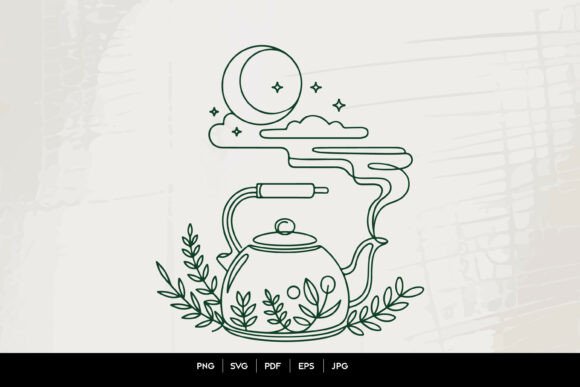 Moon Teapot Line Art Vector: Graphics & Illustrations for Whimsical Branding