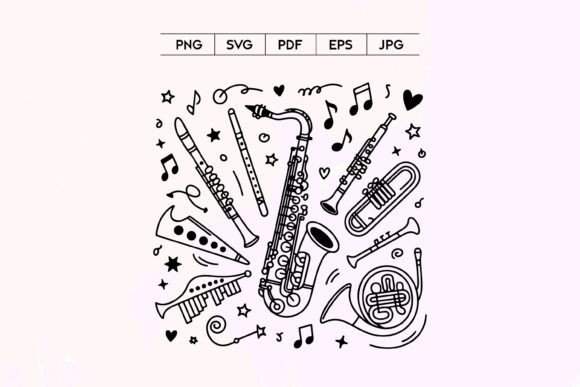 Music Instruments Line Art Set: Graphics & Illustrations