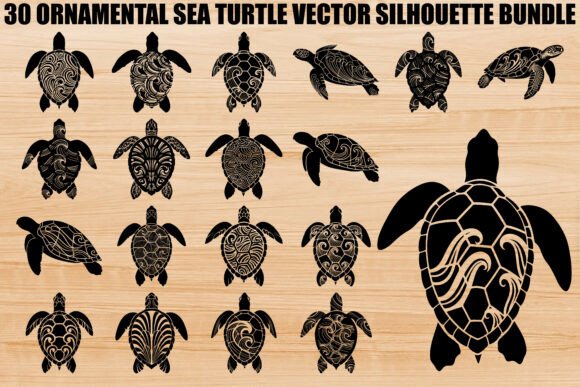 Ornamental Sea Turtle Silhouette Bundle: Graphics & Illustrations