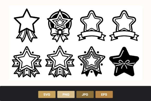Star Ribbons Vector Outline Icons: Graphics & Illustrations