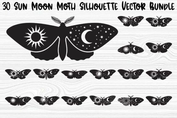 Sun Moon Moth Silhouette Bundle: Graphics & Illustrations