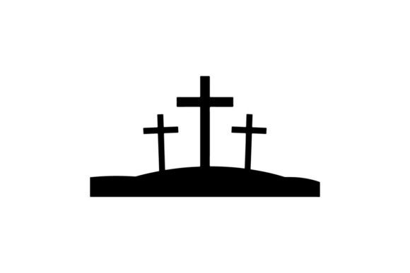 Three Black Crosses on Hill at Sunset Sy Graphics